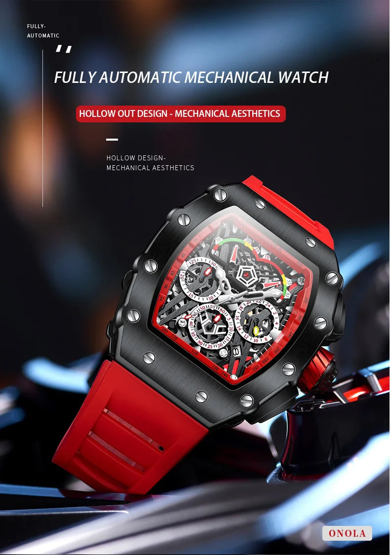 New Luxury Men Watch  ONOLA Fashion Fully Automatic Mechanical Watches Man Unique Design Waterproof Tape Watch Wristwatch