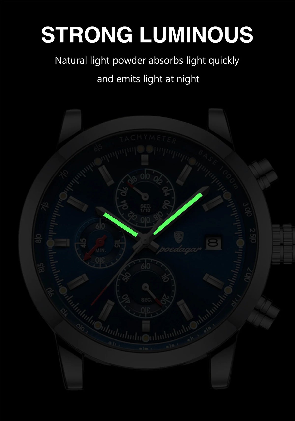 POEDAGAR Luxury Wristwatch for Man Waterproof Luminous Chronograph Date Men Watch Sports Leather Men's Quartz Watches Male reloj