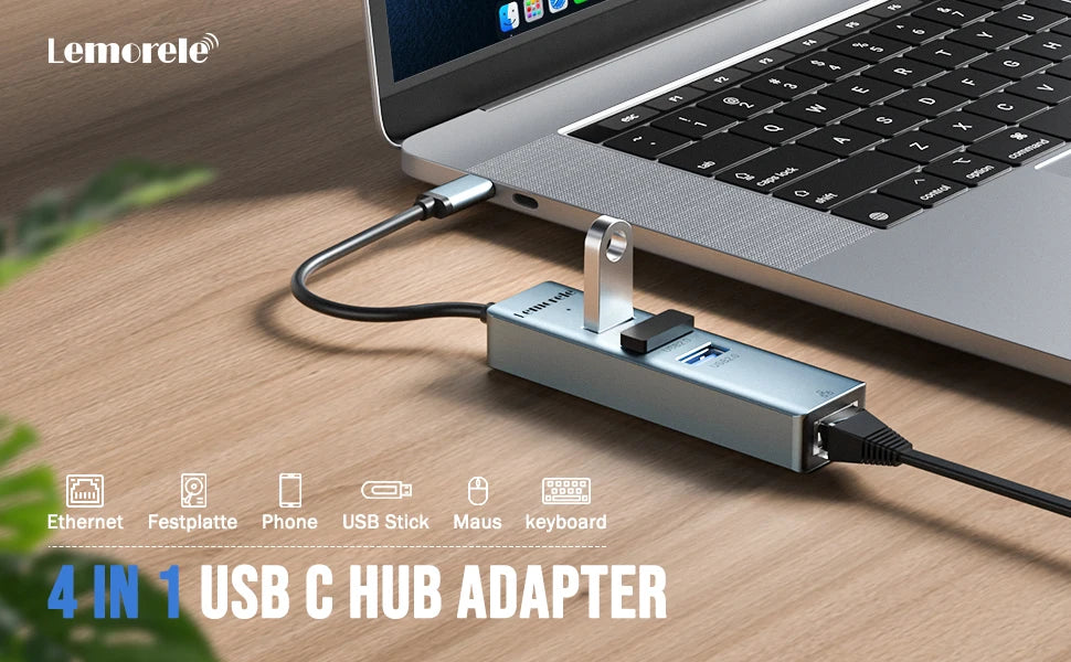Lemorele TC48 USB Ethernet Adapter USB 3.0 Network Card for Macbook USB C to RJ45 Ethernet Adapter for PC Laptop Network Card