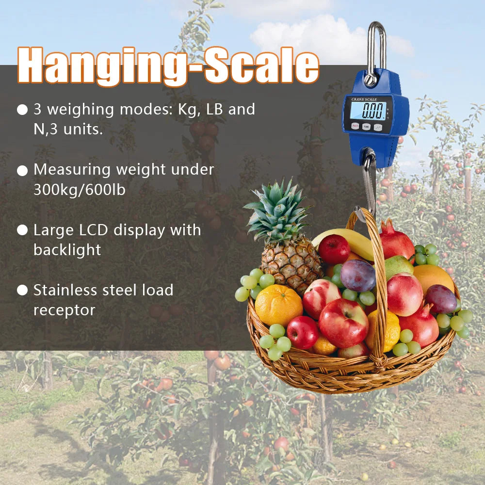 Portable Electronic Digital Crane Scale Weight 300 kg Stainless Steel Heavy Duty Hanging Hook Scales