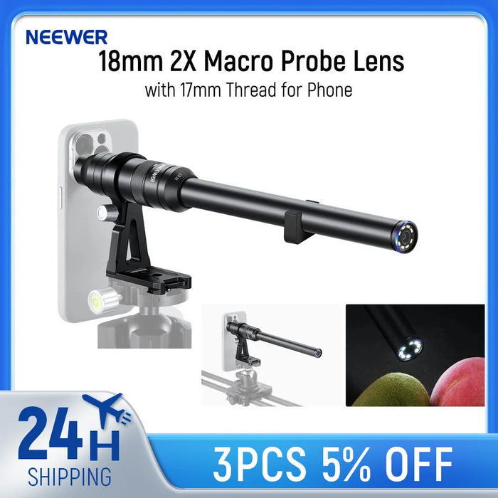 NEEWER 18mm 2X Macro Probe Lens with 17mm Thread for Phone Cage/Phone Case with 17mm Lens Adapter for iPhone Samsung