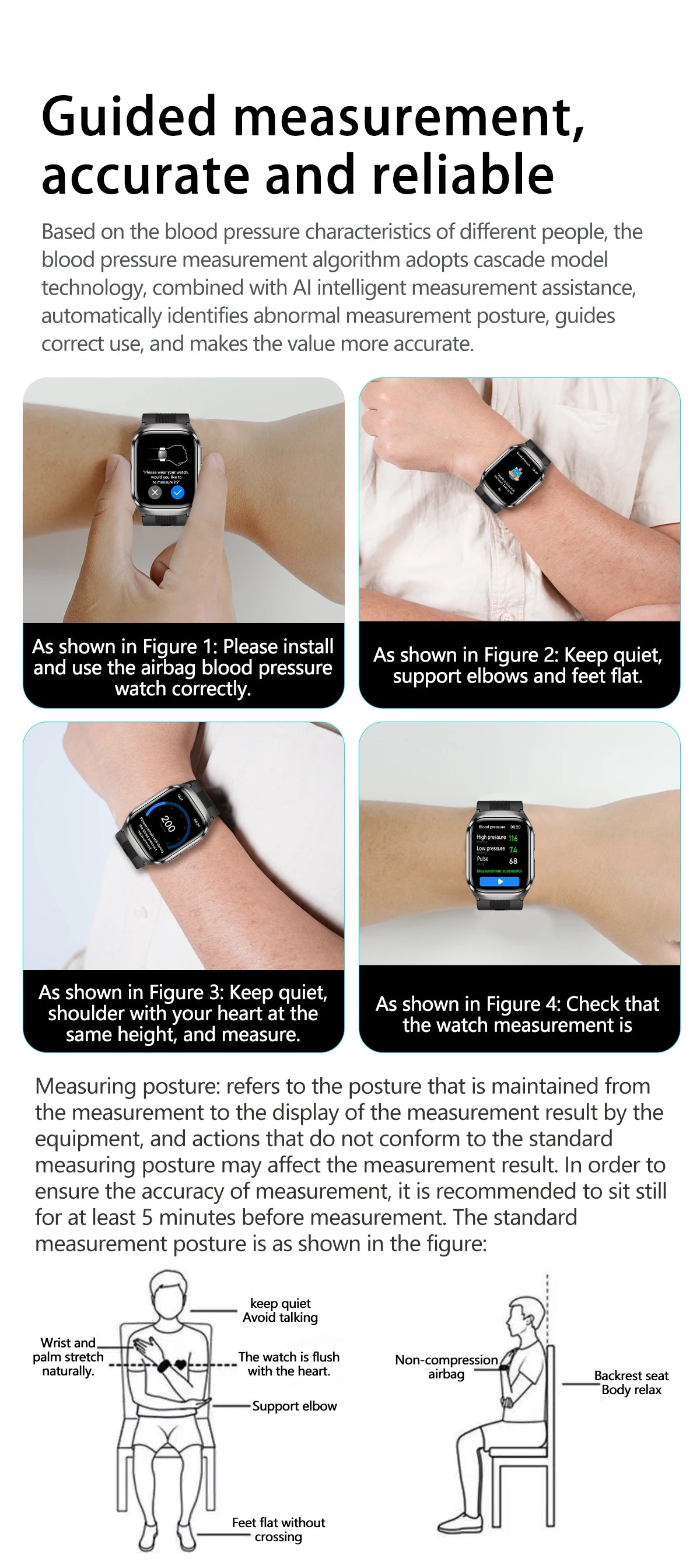 New Nursing Grade Air Pump Airbag Accurate Measure ECG Uric acid Smart Watches Men Blood Pressure Fitness Sport Smart Watch Man