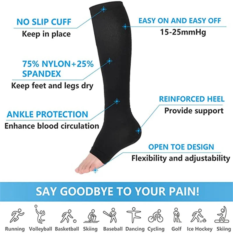 1 Pairs S-XXL Compression Socks Medical Prevent Varicose Veins Toeless Support Hose for Women Men