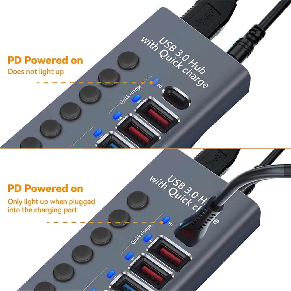 MZX 10 7 4 Port USB Hub 3.0 Aluminum A 3 0 Multi-hub Splitter Concentrator Dock Multiple Extensor Switch Adapter Docking Station