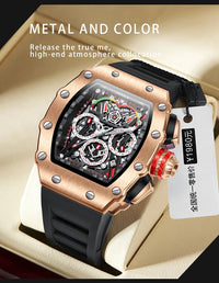 Luxury Brand Tonneau Watch for Men Classic Stainless Steel Chronograph Quartz Watches Fashion Sport Waterproof Reloj Hombre Gift