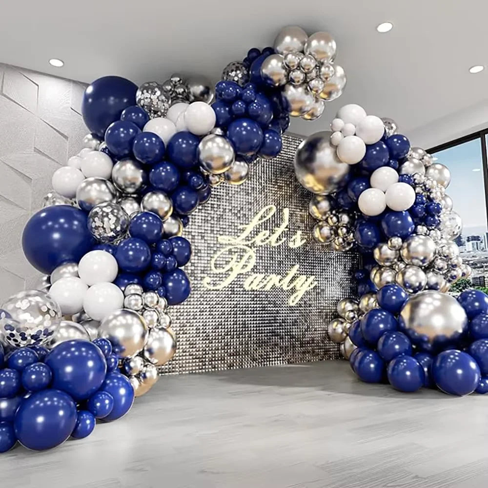 Navy Blue Balloons Garland White Sliver Confetti Latex Ballon Arch Kit Wedding Anniversary Birthday Party Baby Shower Decoration