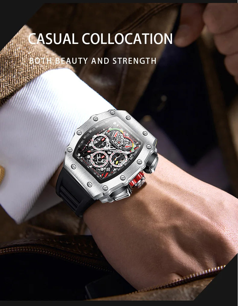 New Luxury Men Watch  ONOLA Fashion Fully Automatic Mechanical Watches Man Unique Design Waterproof Tape Watch Wristwatch