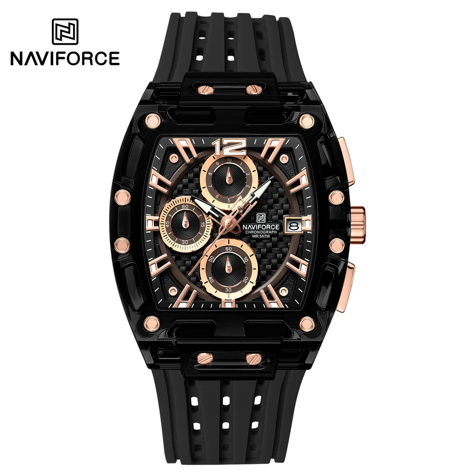 NAVIFORCE Fashion Men Watch Quartz Chronograph  Clock 3ATM Waterproof Silicone Band Sports Casual Date Display Male Wristwatches