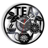 Modern Kitchen Artwork Teapot Wall Clock Tea Room Wall Decor Teapot Retro Vinyl Record Wall Clock Kitchen Decorative Wall Watch