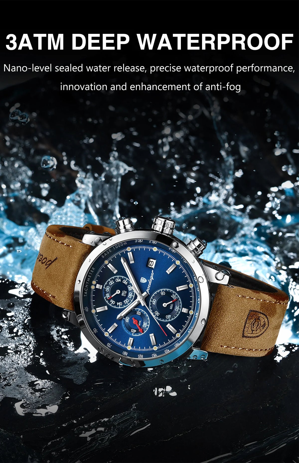 POEDAGAR Luxury Wristwatch for Man Waterproof Luminous Chronograph Date Men Watch Sports Leather Men's Quartz Watches Male reloj