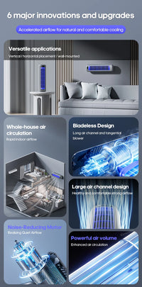 Newest Wall Mounted Air Conditioning Fan Silent Household Rechargeable Tower Fan Vertical Desktop Air Cooler  for Bedroom Living