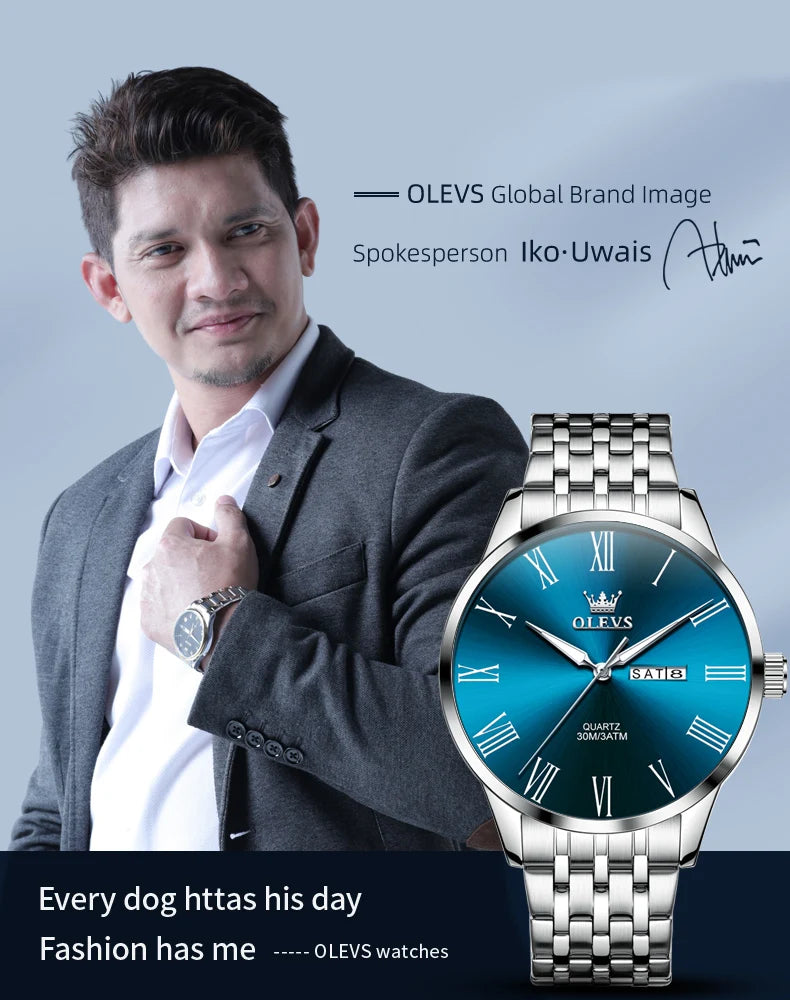 OLEVS Business Minimalist Stainless Steel Watch Man Luxury Luminous Hands Roman Scale Calendar Waterproof Quartz Watches for Men