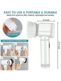 New Electric Spin Scrubber,Bathroom Cleaning Brush Power Scrubber with 5 Replaceable Brush Heads, 5 in 1 Electric Cleaning Brush