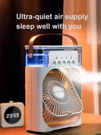 Portable humidifier fan three in one, mini USB air conditioning fan, LED night light, water mist, home fun air cooler humidifier