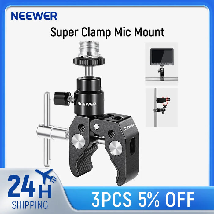 Neewer Crab Clamp Articulated Mini Ball Head, Super Clamp Mic Mount with 1/4" to 5/8" Thread For Camera Cage and Microphones