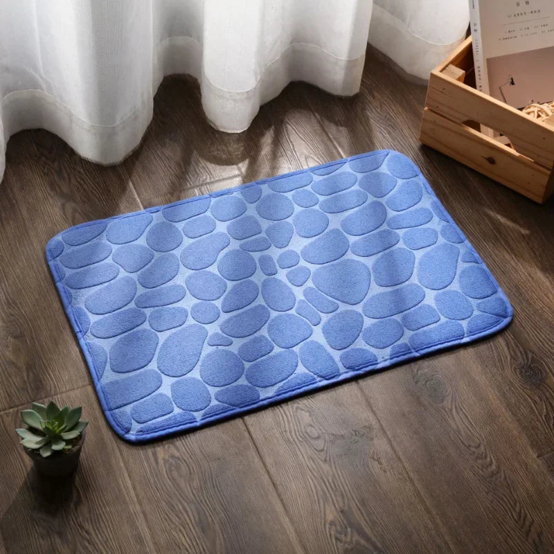 Memory Foam Embossed Velvet Carpet Bathroom Living Room Non-Slip Mat Cobblestone Floor Mat