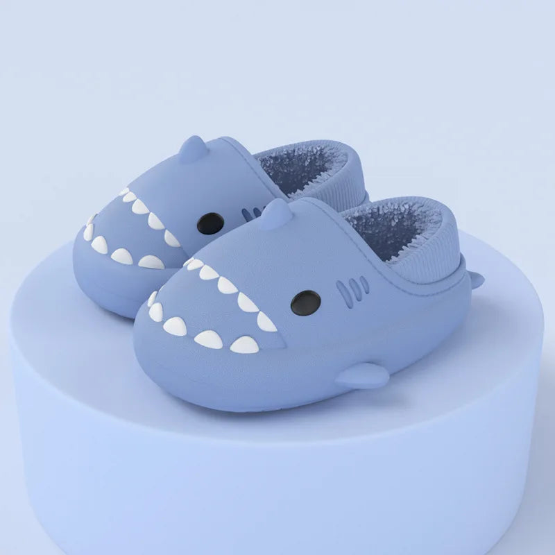 Litfun Fur Plush Shark Slippers Women Men Winter Cozy Fur Shark Slides Cartoon Furry Home Shoes Platform Waterproof Shark Slides