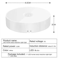 Motion Sensor LED Night Light USB Rechargeable Night Lamp For Kitchen Cabinet Wardrobe Lamp Staircase Wireless LED Closet Light