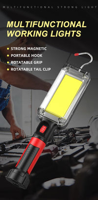Led Work Light COB Floodlight 8000LM Rechargeable Lamp Use 2*18650 Battery Led Portable Magnetic Light Hook Clip Waterproof