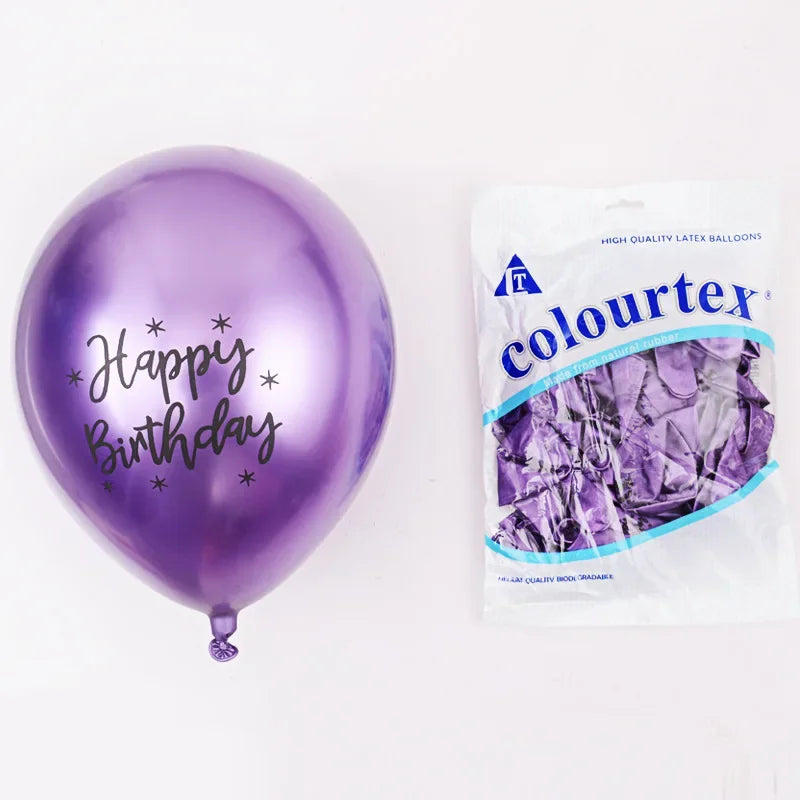 10/20pcs 12inch Happy Birthday Printed Pattern Metallic Ballons Helium Latex Balloon Chrome Metal Globos Birthday Party Decorati