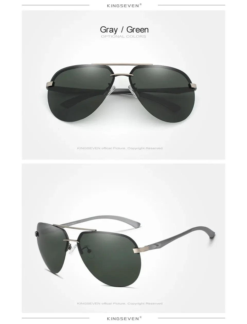 KINGSEVEN Fashion Pilot Rimless Sunglasses Men  Aluminum Polarized Large Frame Glasses Women Casual Driving Outdoor Eyewear