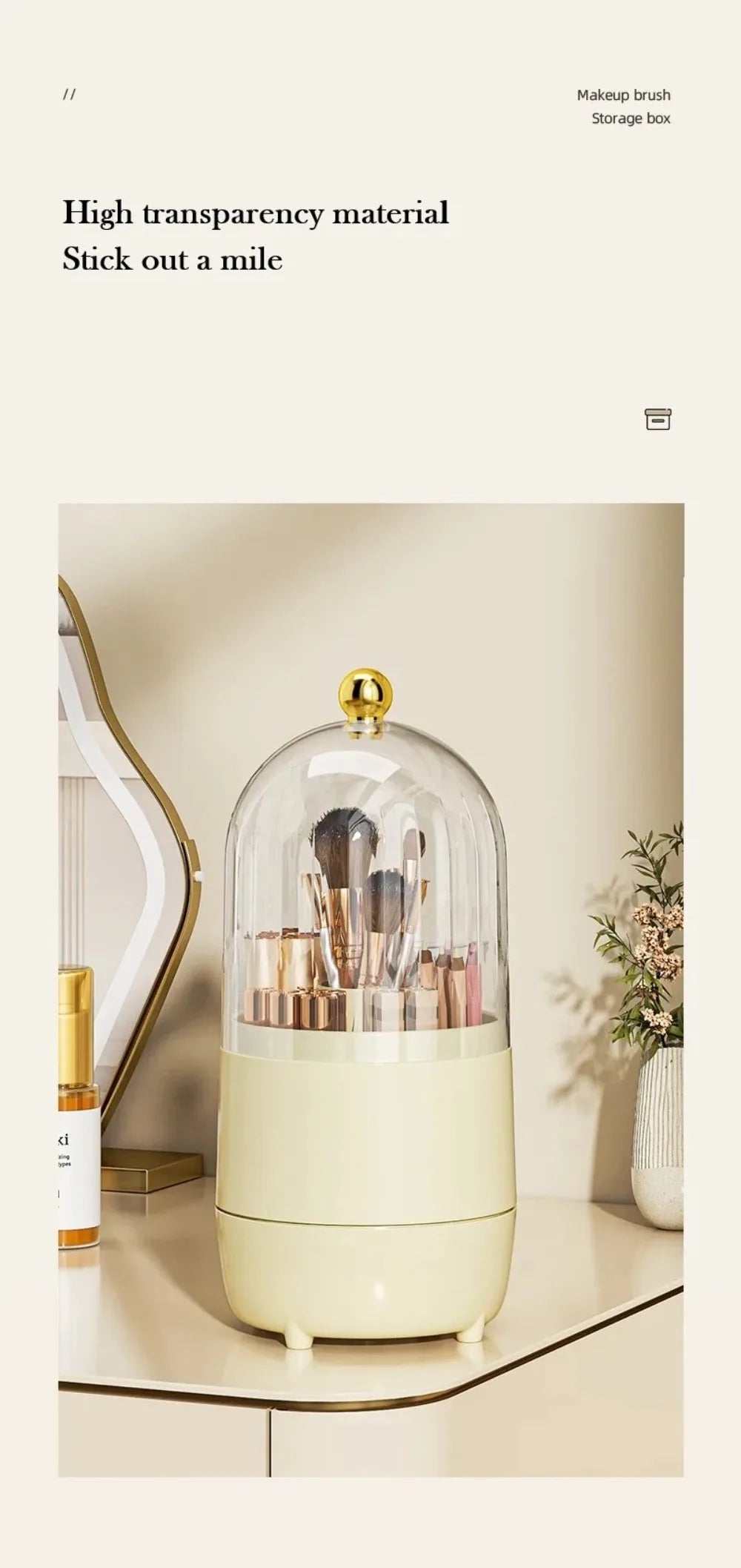 New PP Makeup Brush Holder 360° Rotating Large-capacity Cosmetics Display Case With Lid Dustproof Storage Box Makeup Brush