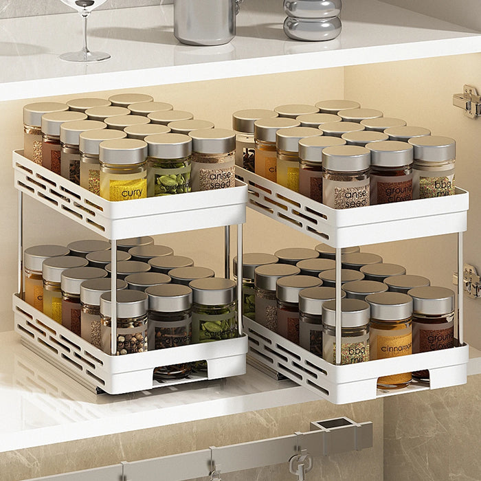 WORTHBUY Double Layer Pull-Out Seasoning Bottle Spice Rack Multifunctional Drawer Cabinet Plastic Storage Rack Kitchen Organizer