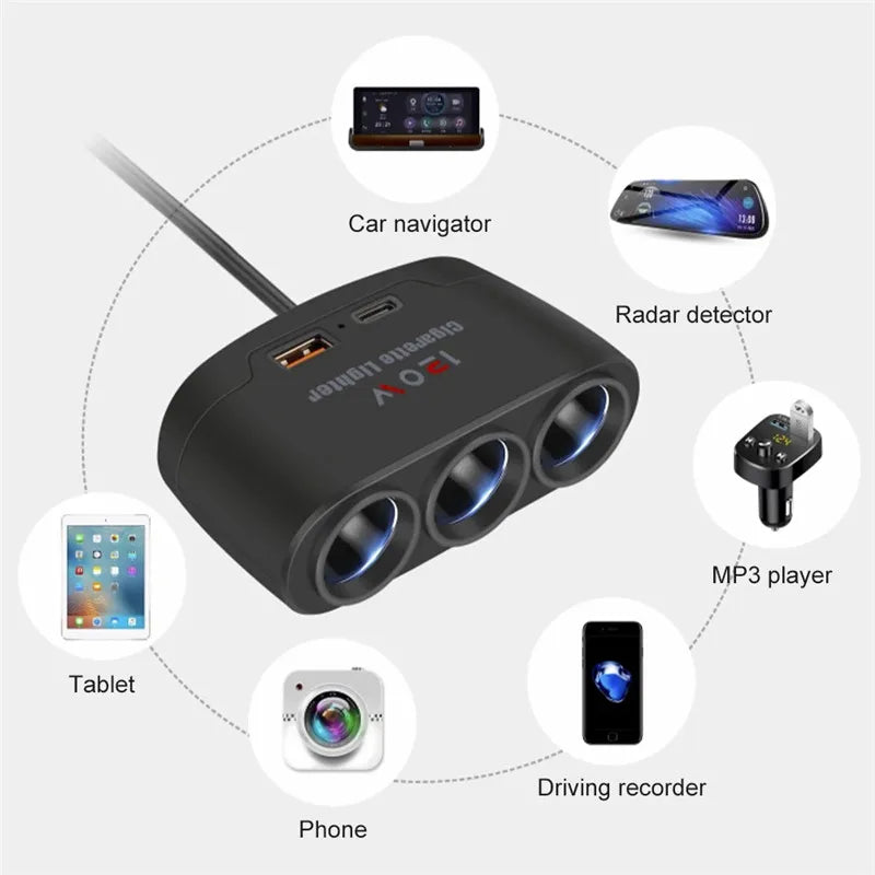 PD QC3.0 Dual USB Socket 120W Car Cigarette Lighter Splitter 12V 24V Fast Charger Plug Phone Power Adapter for Car DVR Dashcam