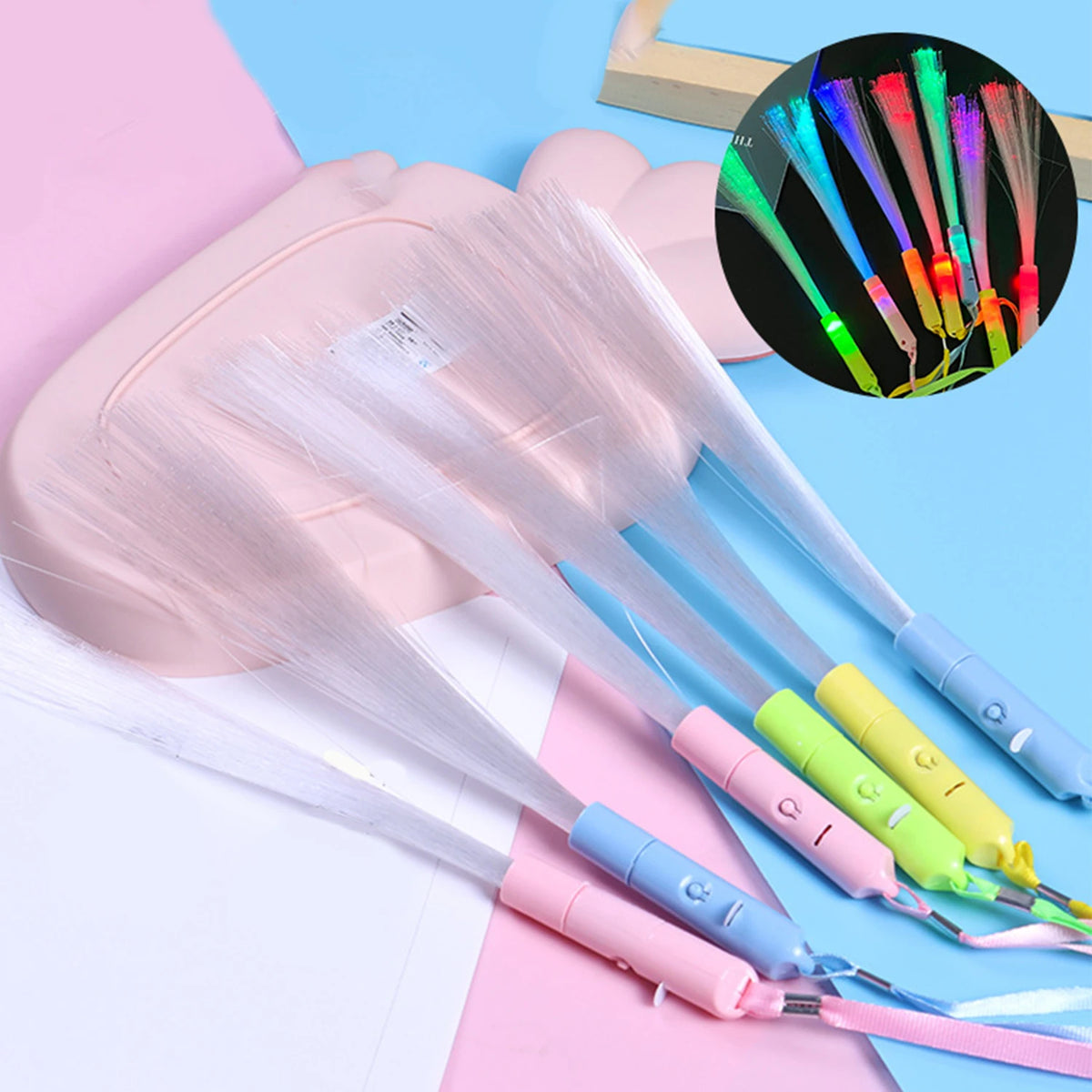 LED Light Up Fiber Optic Wands Glow Sticks Flashing Concerts Rave Colorful Flashing Concert with Strap LED Light Up Shows Toys
