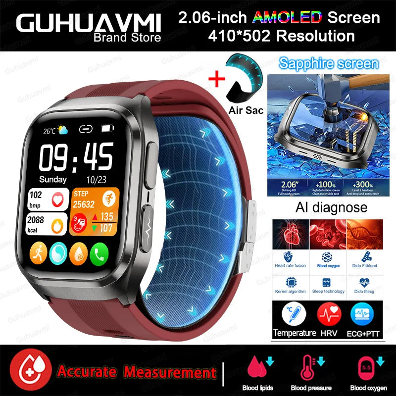 New Nursing Grade Air Pump Airbag Accurate Measure ECG Uric acid Smart Watches Men Blood Pressure Fitness Sport Smart Watch Man