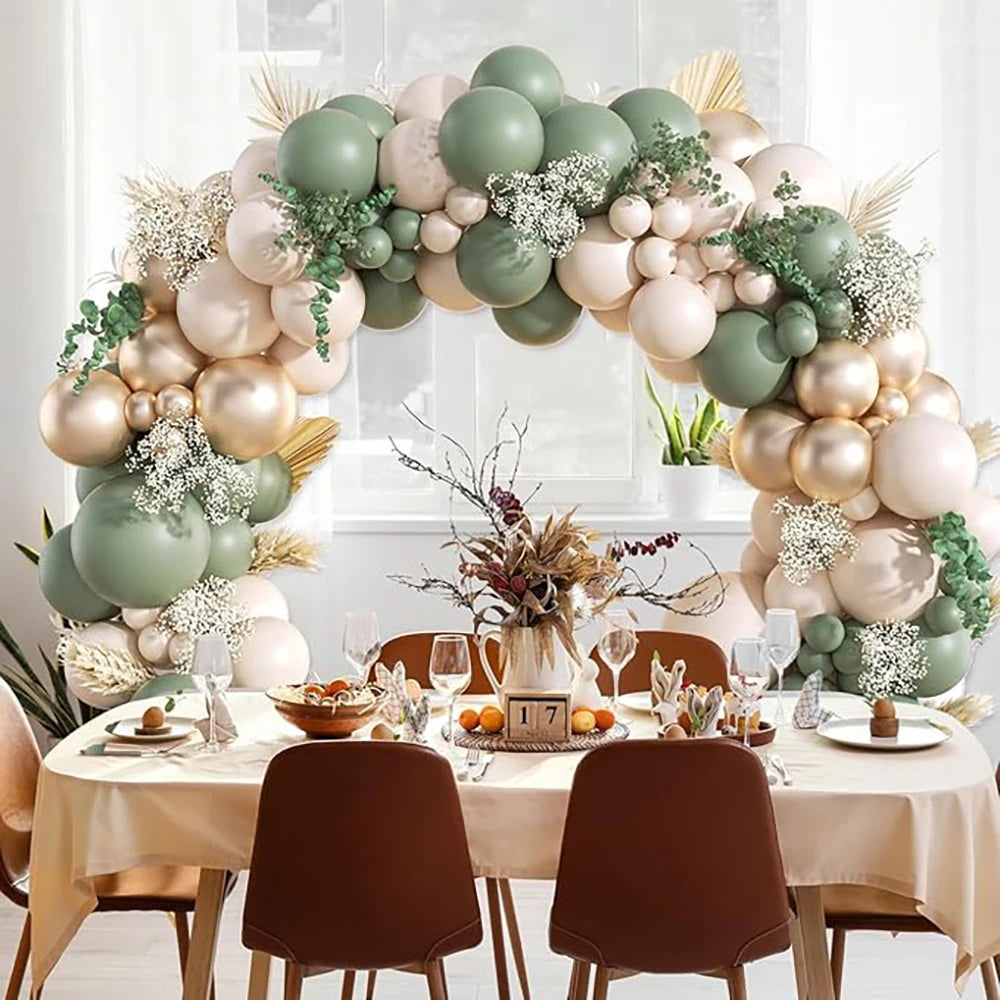 White Sand Balloons Garland Sage Green Gold Balloon Arch Kit Birthday Party Baby Shower Wedding Bride Shower Decoration Globos
