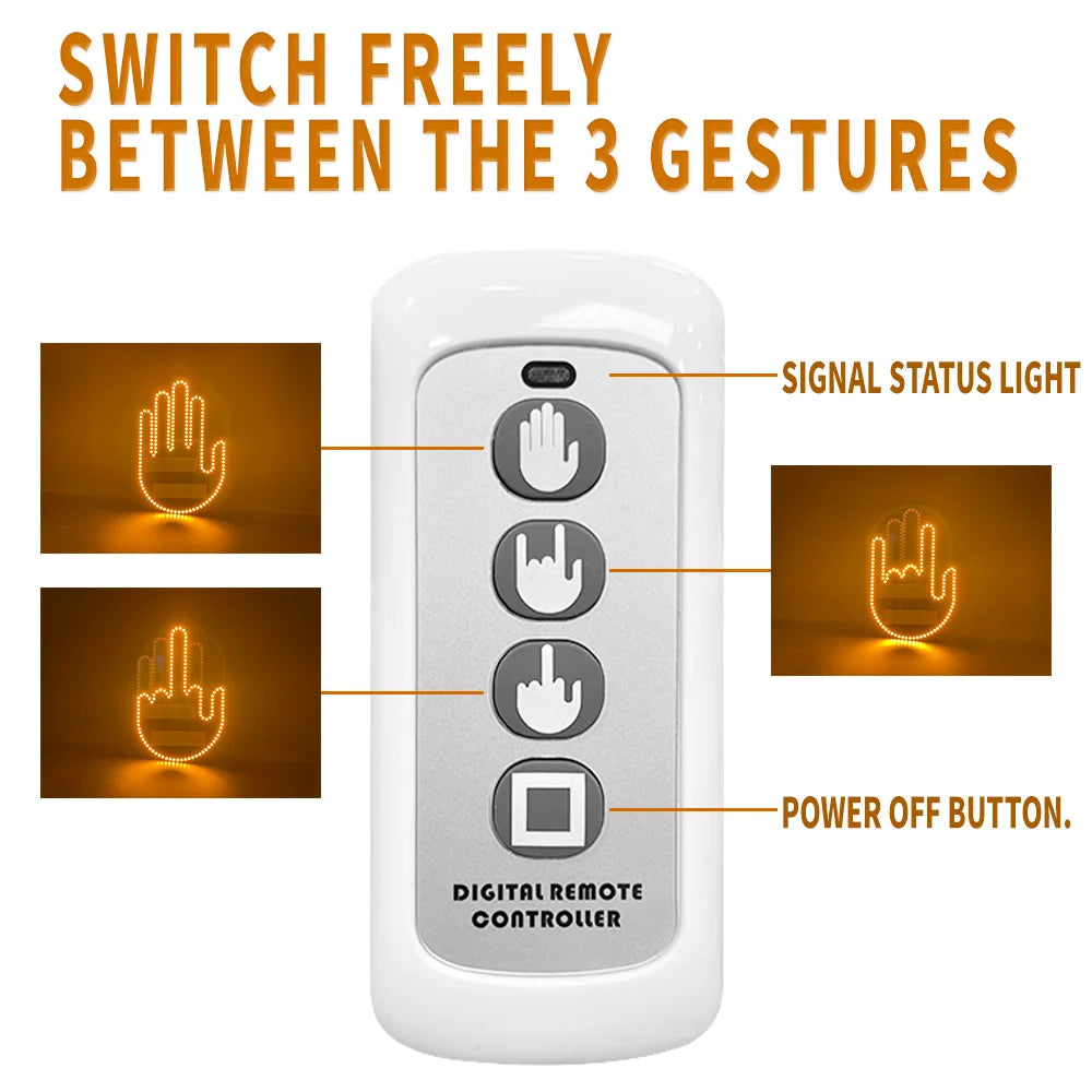 New LED Illuminated Gesture Light Car Finger Light With Remote Road Rage Signs Middle Finger Gesture Light Hand Lamp