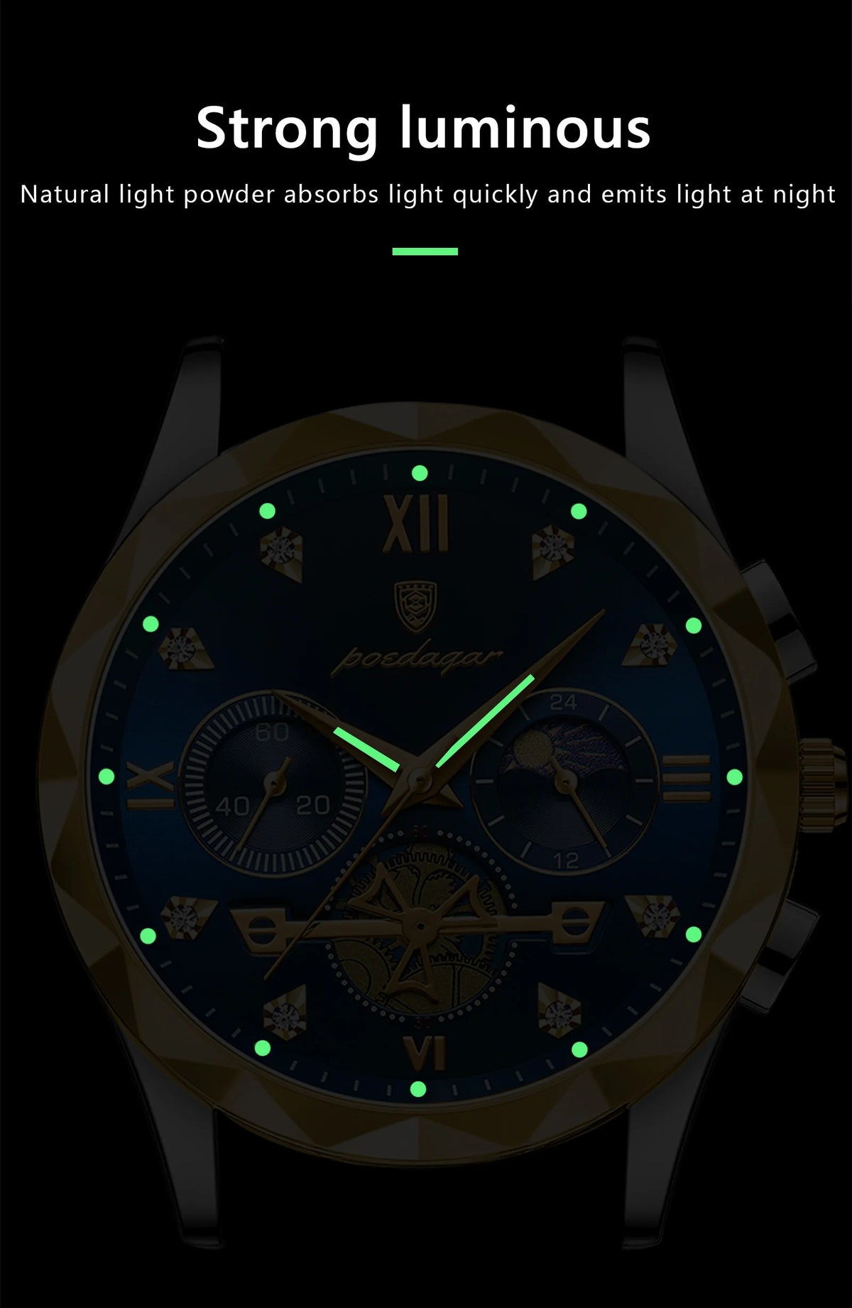 POEDAGAR Luxury Man Wristwatch Chronograph Waterproof Luminous Men Watch Stainless Steel High Quality Sport Men's Quartz Watches
