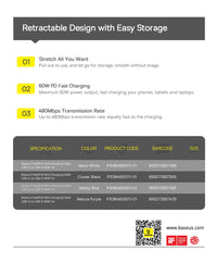 Retractable Charging Cable 60W USB C Charge Cable