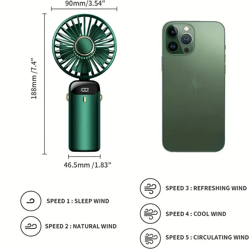 Portable Handheld Personal Rechargeable Fan LED Digital Display 90°Adjustable  Rechargeable Fan , 5 Speed Wind Mini Aromatherapy