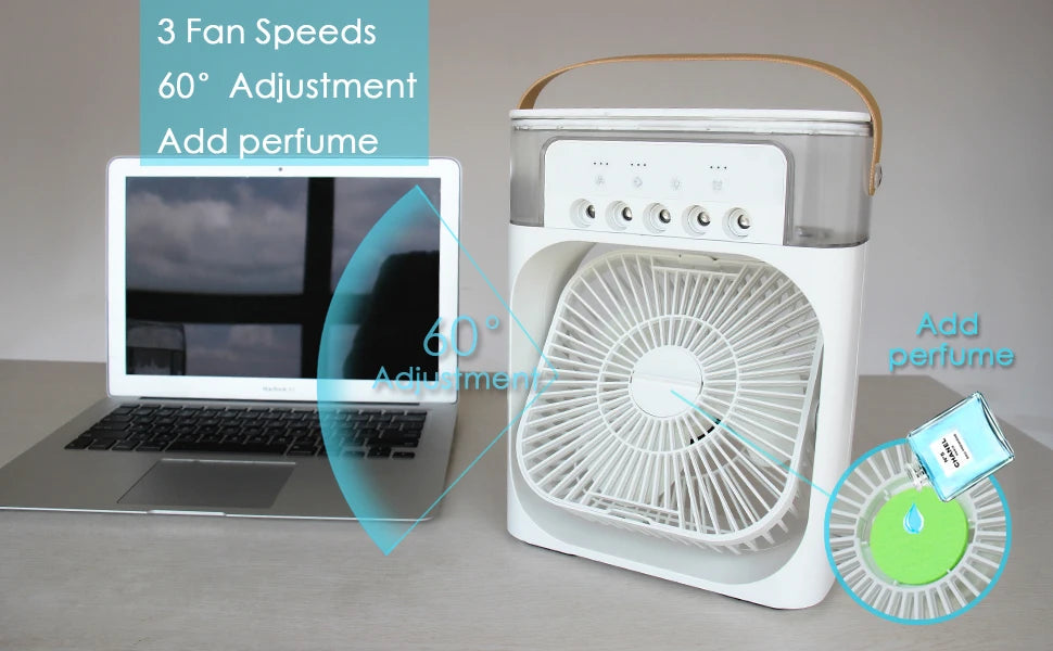 OREADEX 3 In 1 Fan AIr Conditioner Household Small Air Cooler LED Night Light Portable Humidifier Adjustment Fan Office Home Fan