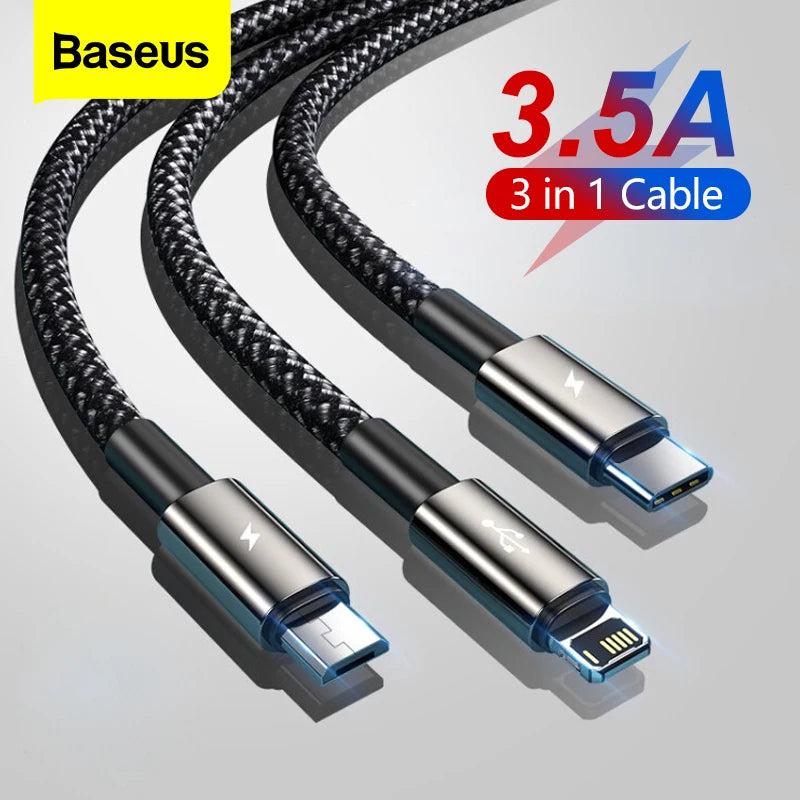 Baseus 3 in 1 USB Cable - Fast Charging USB Type C