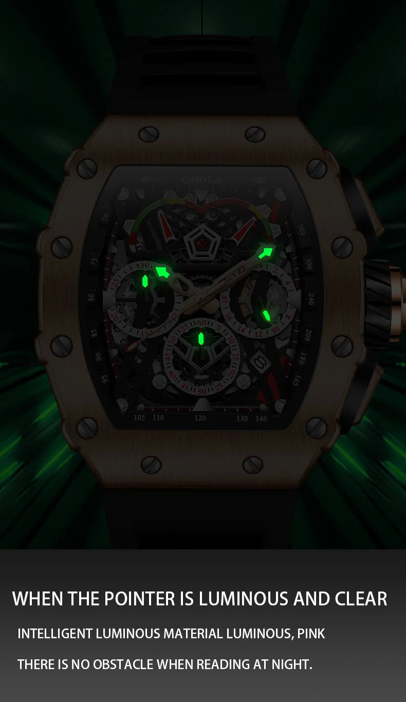 New Luxury Men Watch  ONOLA Fashion Fully Automatic Mechanical Watches Man Unique Design Waterproof Tape Watch Wristwatch