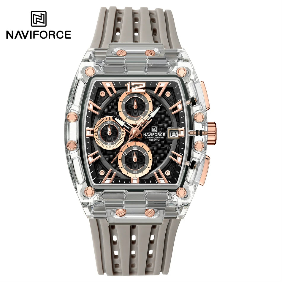 NAVIFORCE Fashion Men Watch Quartz Chronograph  Clock 3ATM Waterproof Silicone Band Sports Casual Date Display Male Wristwatches