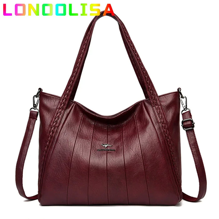 Luxury Soft Leather Handbag Women's New Casual Tote Bag Designer Ladies Large Shoulder Crossbody Handle Sac for Female Patchwork