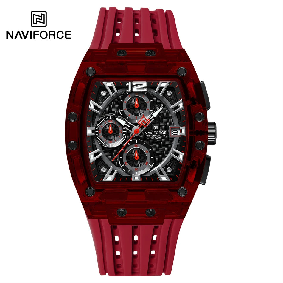 NAVIFORCE Fashion Men Watch Quartz Chronograph  Clock 3ATM Waterproof Silicone Band Sports Casual Date Display Male Wristwatches