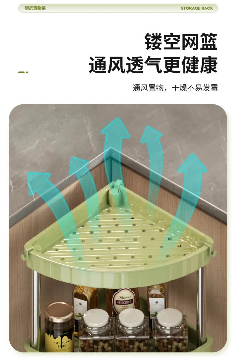 Kitchen Spice Rack Shelf Countertop Corner Multifunctional Seasoning Supplies Rack Saving Spice Rack Organizer with Hooks