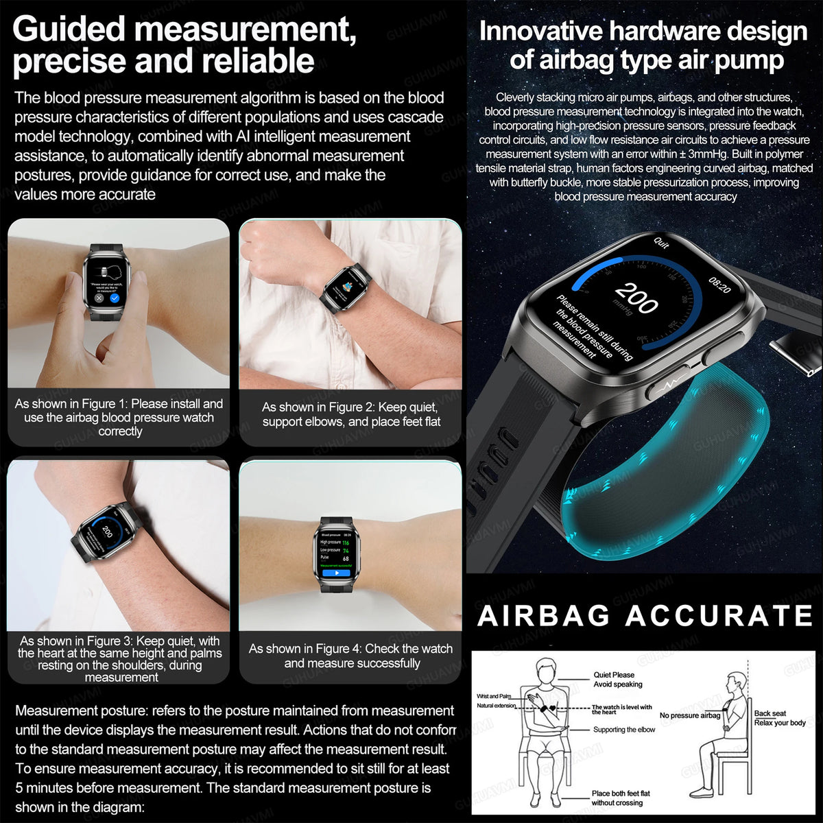 New Nursing Grade Air Pump Airbag Accurate Measure ECG Uric acid Smart Watches Men Blood Pressure Fitness Sport Smart Watch Man