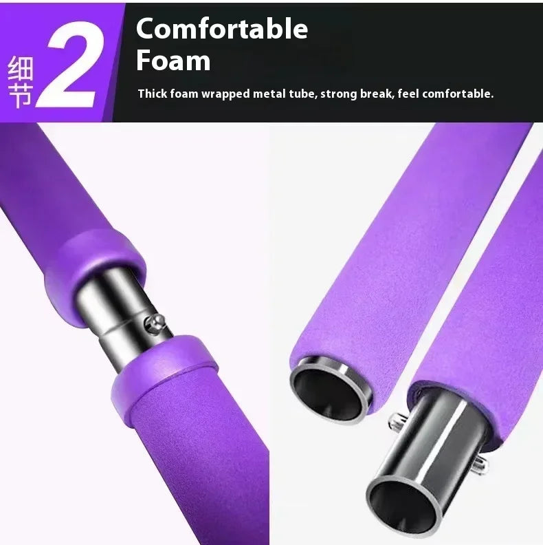 Portable Pilates Bar Kit Resistance Band Yoga Pilates Stick Yoga Exercise Bar Foot Loop for Yoga Stretch Sculpt Twisting Sit-Up