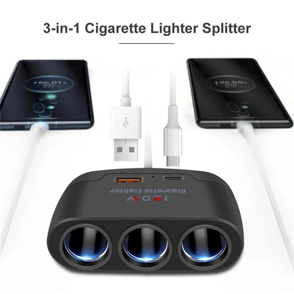 PD QC3.0 Dual USB Socket 120W Car Cigarette Lighter Splitter 12V 24V Fast Charger Plug Phone Power Adapter for Car DVR Dashcam