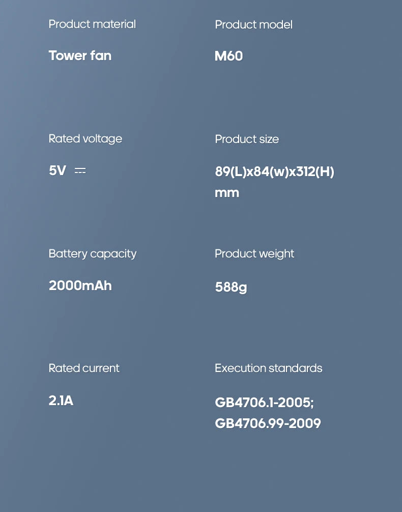 Newest Wall Mounted Air Conditioning Fan Silent Household Rechargeable Tower Fan Vertical Desktop Air Cooler  for Bedroom Living