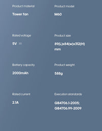 Newest Wall Mounted Air Conditioning Fan Silent Household Rechargeable Tower Fan Vertical Desktop Air Cooler  for Bedroom Living