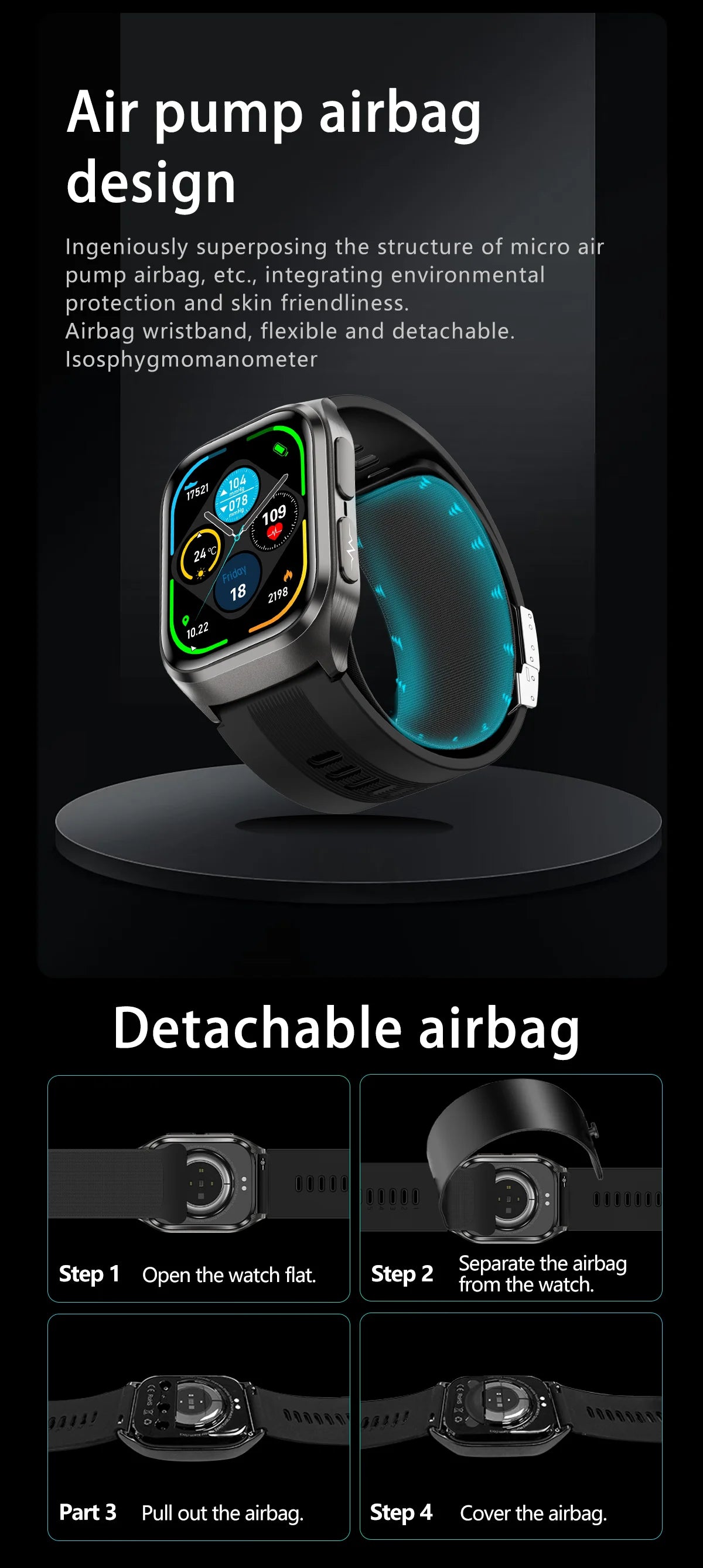 New Nursing Grade Air Pump Airbag Accurate Measure ECG Uric acid Smart Watches Men Blood Pressure Fitness Sport Smart Watch Man