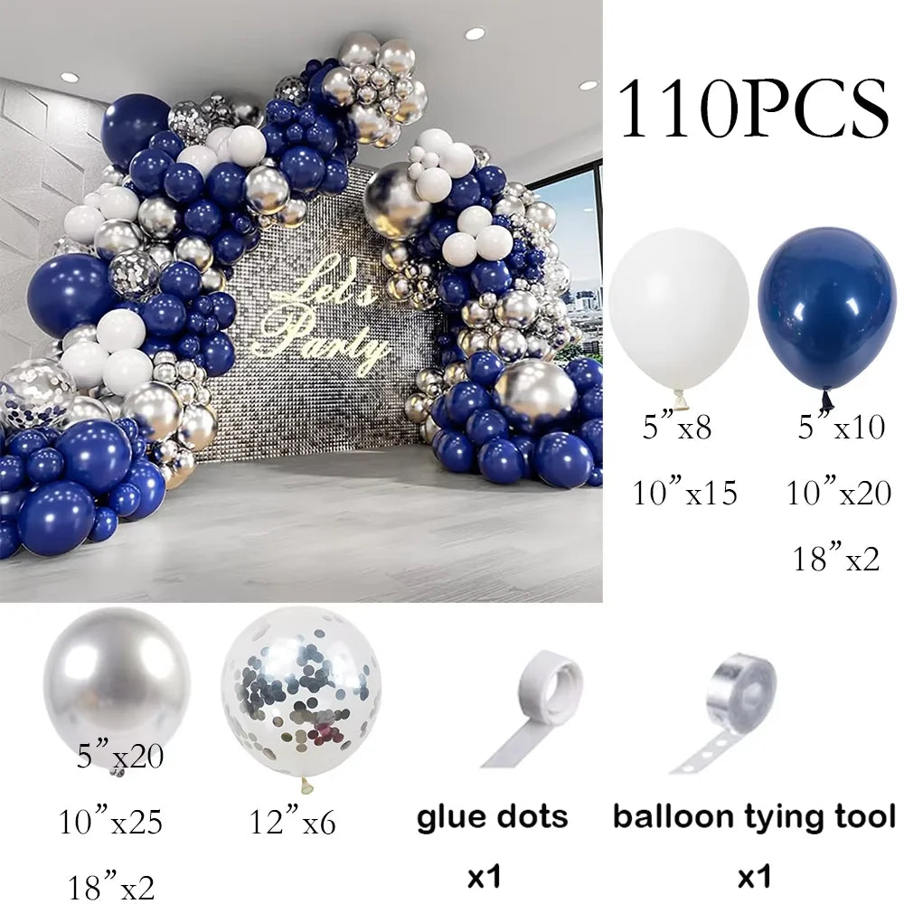 Navy Blue Balloons Garland White Sliver Confetti Latex Ballon Arch Kit Wedding Anniversary Birthday Party Baby Shower Decoration