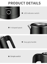 Houselin Electric Kettle 0.5L Stainless Steel Household Indoor Kettle Automatic Closing and Boiling Dry Protection 220V